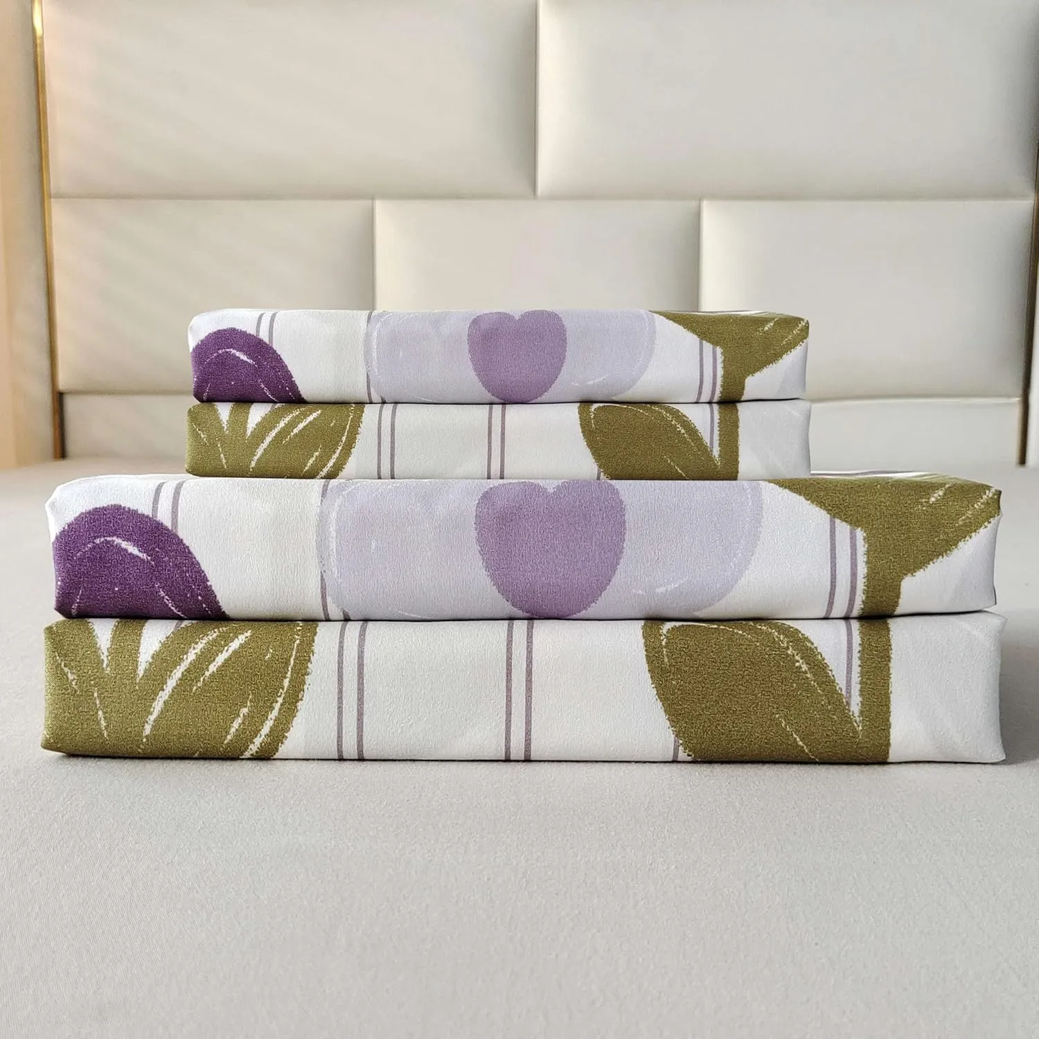 SDIII 4PCS Purple Floral Sheets Set Queen, Soft Microfiber Purple Floral Queen Sheets, Fade Resistant Flower Bed Sheet, Vintage Flower Sheet Bed Set
