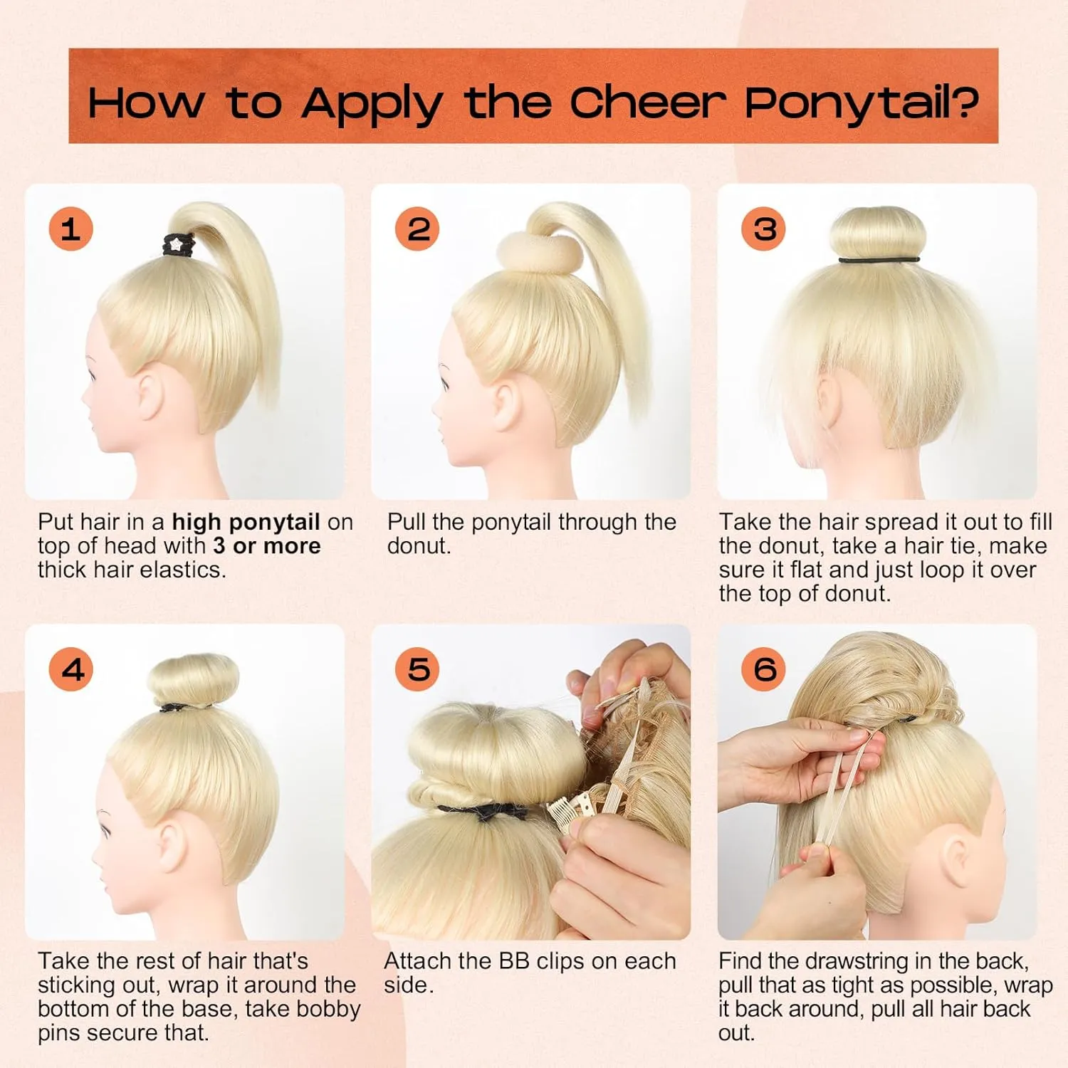SEIKEA Cheer Ponytail Hair Piece, 10" Straight Tangle-Resistant Smooth Natural Blonde Cheerleader Hairpiece Ponytail Extension for Cheer Competition, Dance, Performance, Ash Blonde