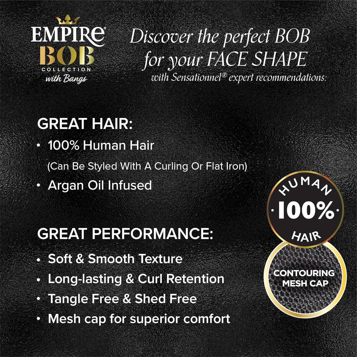 Sensationnel Empire Bob Humanhair Wig - Straight Cut Face Framing Mesh Cap for Comfort With Bangs (10 inch, COPPERCHARM)