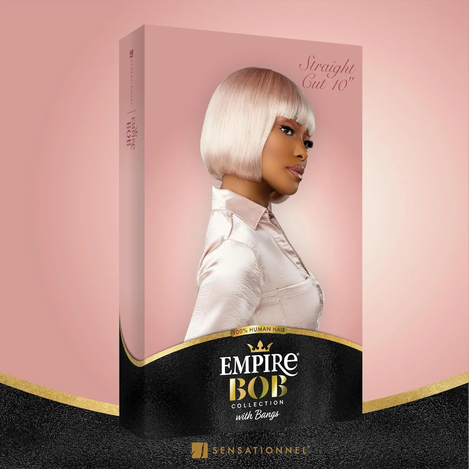 Sensationnel Empire Bob Humanhair Wig - Straight Cut Face Framing Mesh Cap for Comfort With Bangs (10 inch, COPPERCHARM)