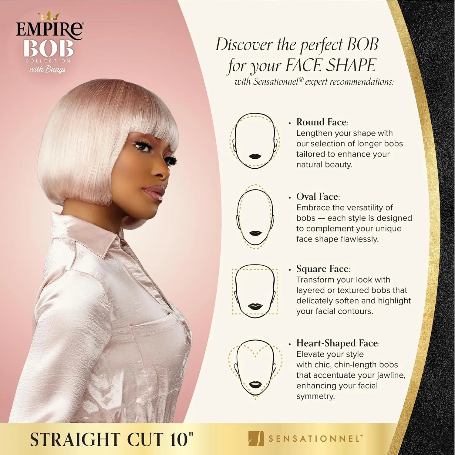 Sensationnel Empire Bob Humanhair Wig - Straight Cut Face Framing Mesh Cap for Comfort With Bangs (10 inch, COPPERCHARM)