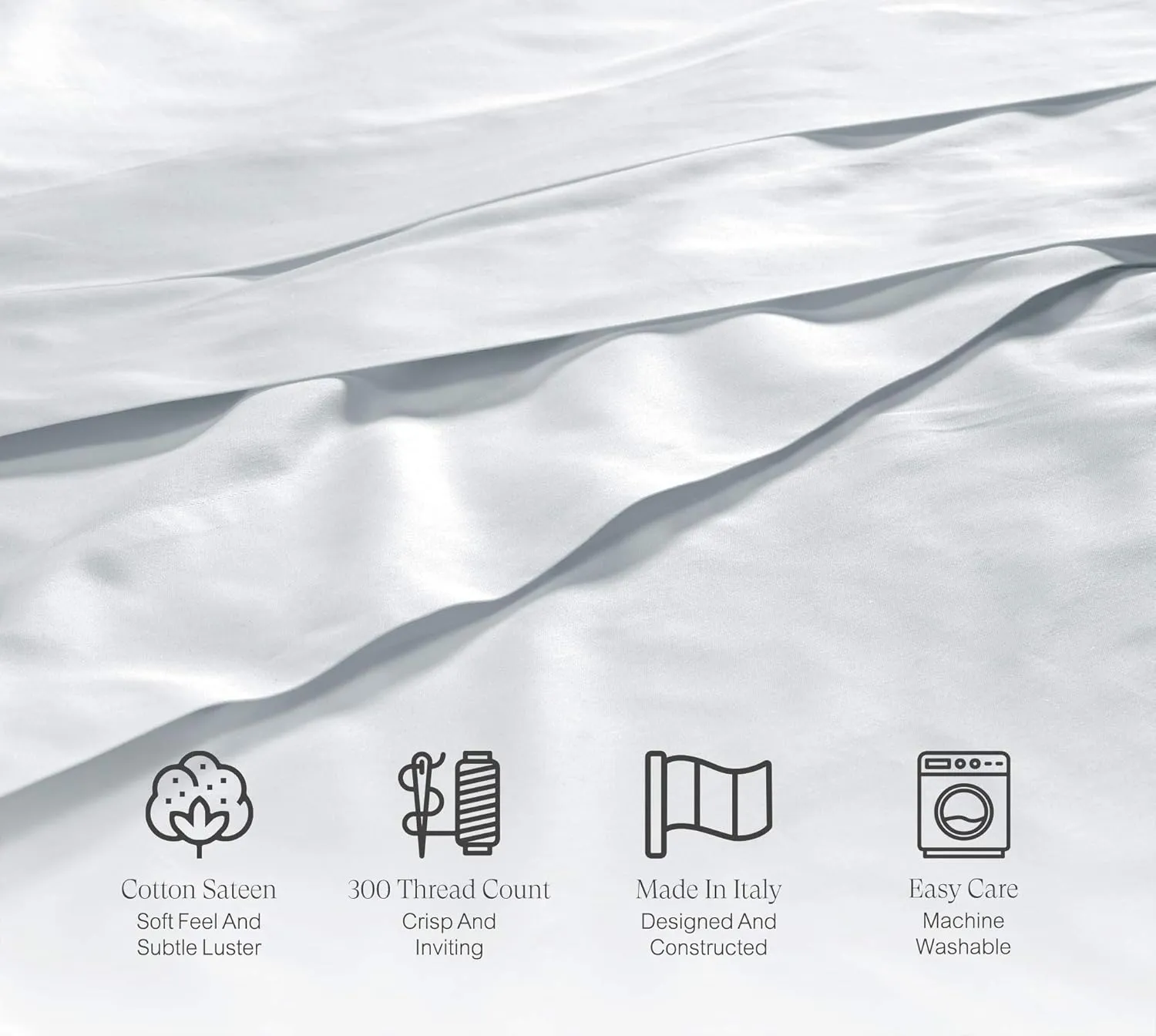 Sheraton Deluxe Flat Sheet - 300 Thread Count Cotton Sateen Top Sheet - Made in Italy - White - King (120" x 125")