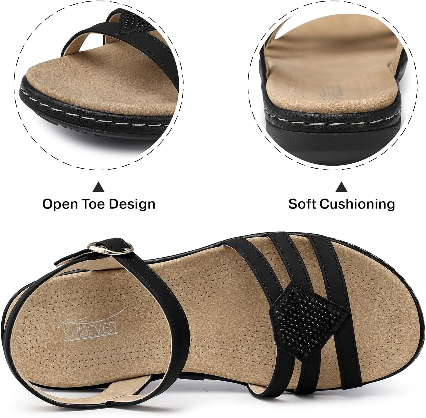 SHIBEVER Flat Sandals For Women Dressy: Comfortable Summer - Slip On Arch Support Flats Sandal