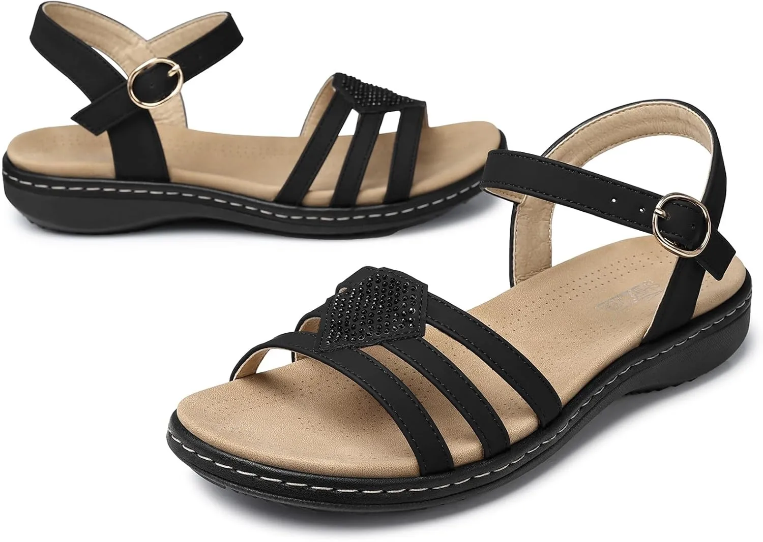 SHIBEVER Flat Sandals For Women Dressy: Comfortable Summer - Slip On Arch Support Flats Sandal