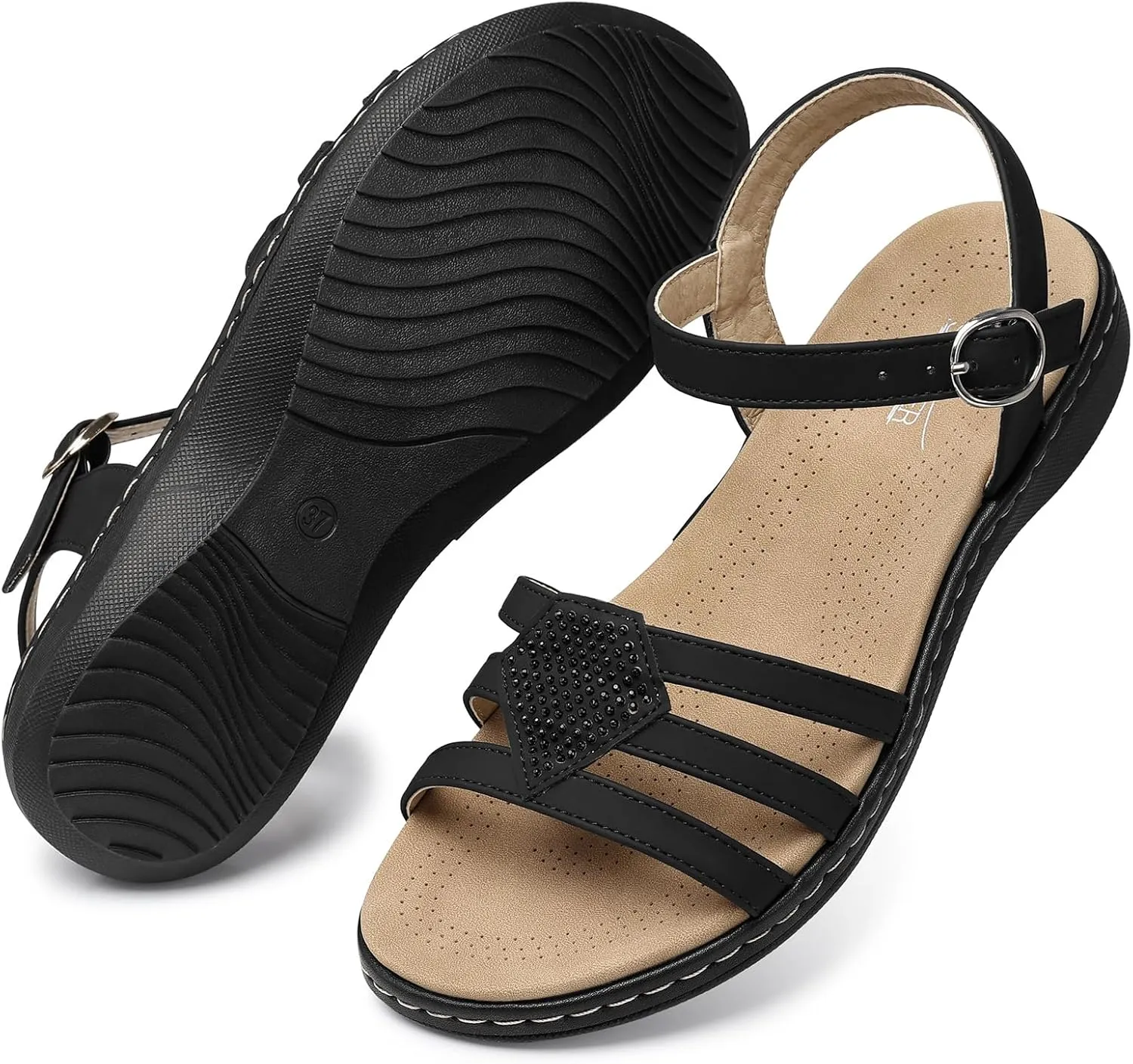 SHIBEVER Flat Sandals For Women Dressy: Comfortable Summer - Slip On Arch Support Flats Sandal