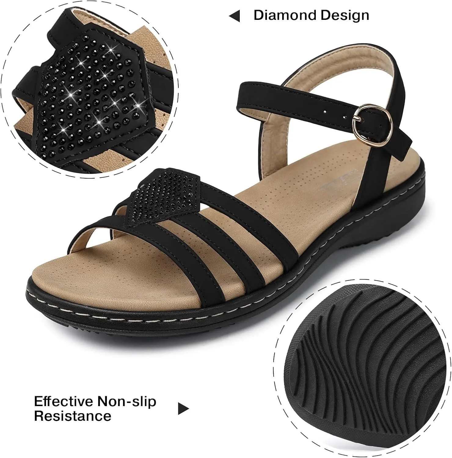 SHIBEVER Flat Sandals For Women Dressy: Comfortable Summer - Slip On Arch Support Flats Sandal