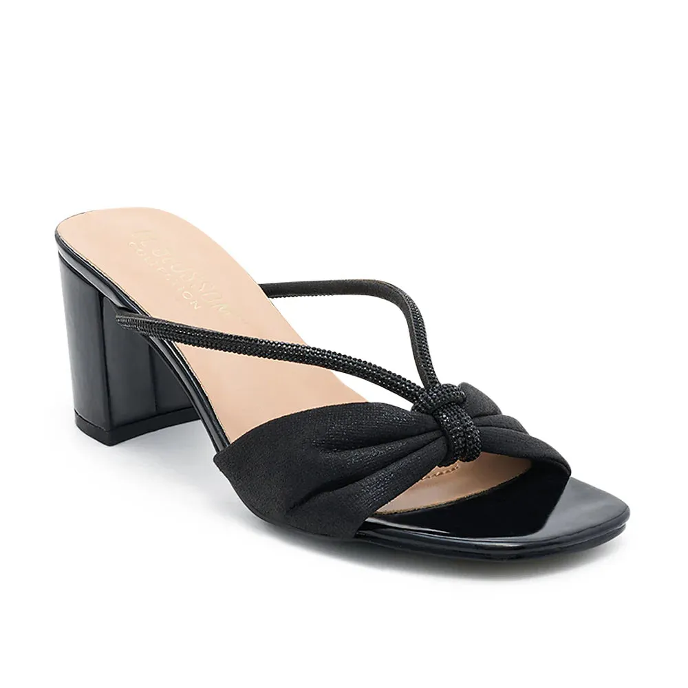 Shimmer Mule Open Toe Mid Block Heel