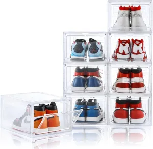 Shoe Boxes Shoes Organizer, Shoe Storage Organizer Boxes with Magnetic Door, Clear Shoe Organizers Sneaker Storage Shoe Box for Women/Men, Fit up to US Size 12