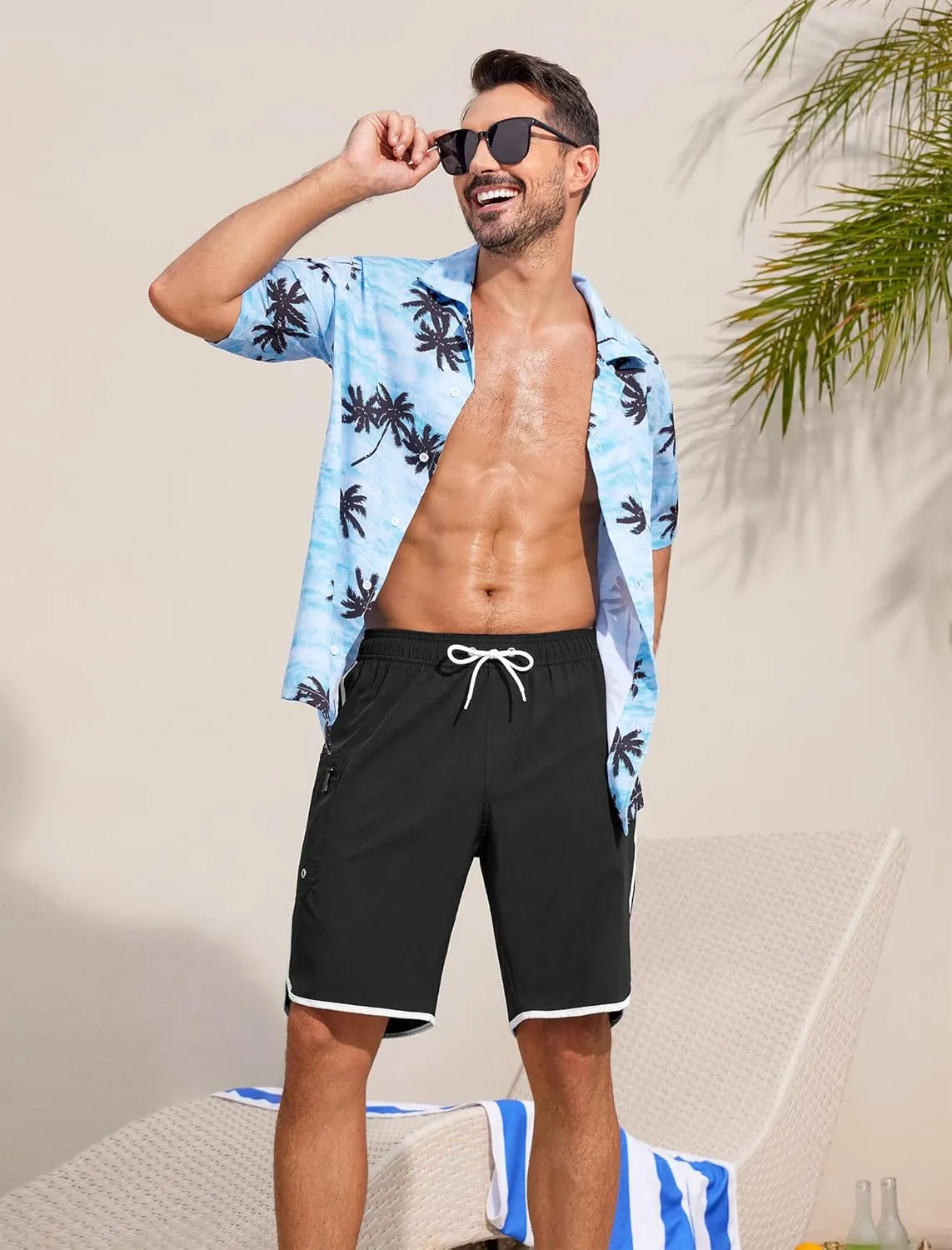 SILKWORLD Mens Swim Trunks with Compression Liner 9 Inch Long Bathing Suit 2 in 1 Beach Quick Dry Shorts with Pockets