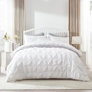 SLEEP ZONE Queen Comforter Set with Sheets, All Season Pintuck Bed in A Bag, Extra Thick, Soft and Comfortable, Machine Washable (White Pinch Pleat, Queen)