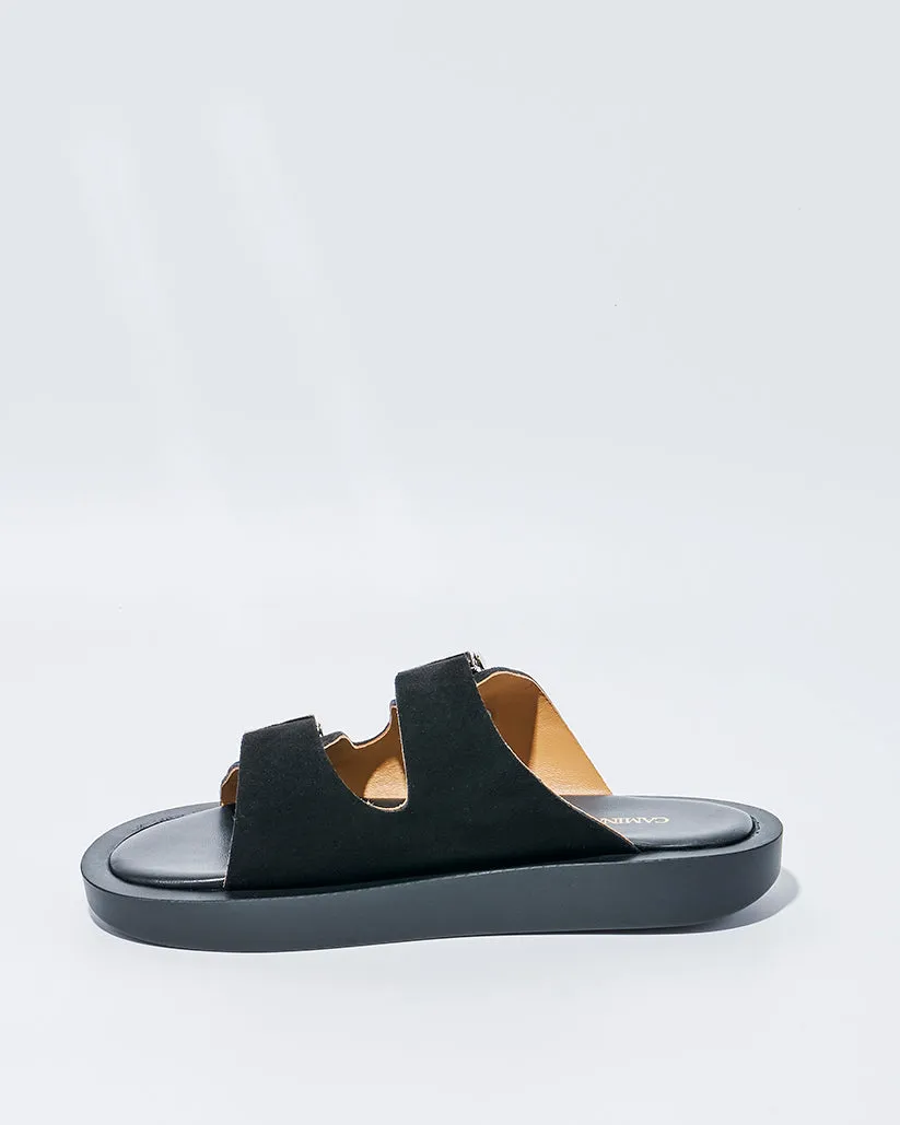 SLIDE BUCKLE PLATFORM SANDALS BLACK SUEDE