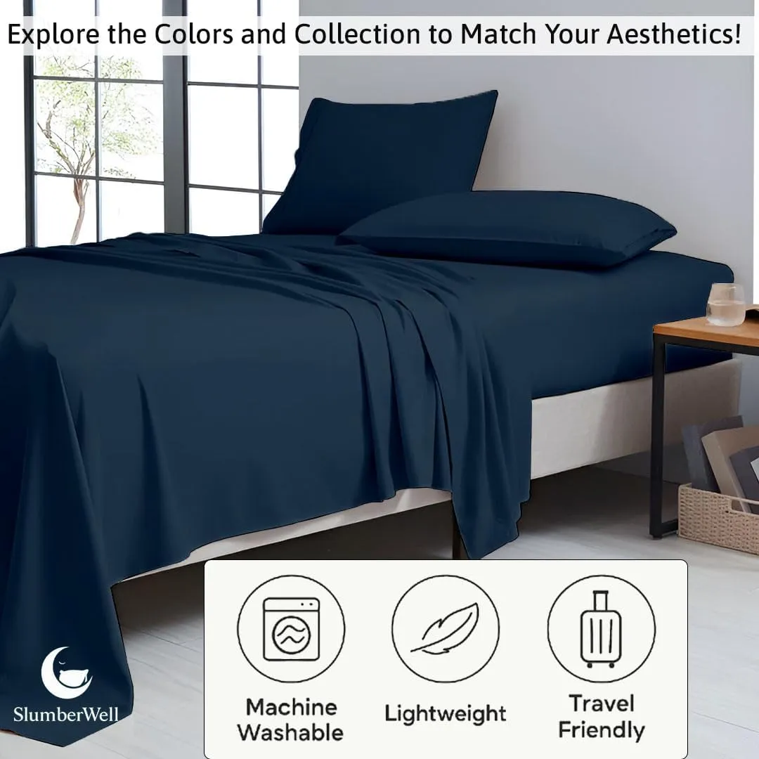 SlumberWell 4 Piece Luxury Soft Microfiber Fitted Bed Sheet Set for Campers, 8 to 12 Inch Deep Pocket, RV Three Quarter 48 x 75 3/4 Full Bunk, Navy Blue