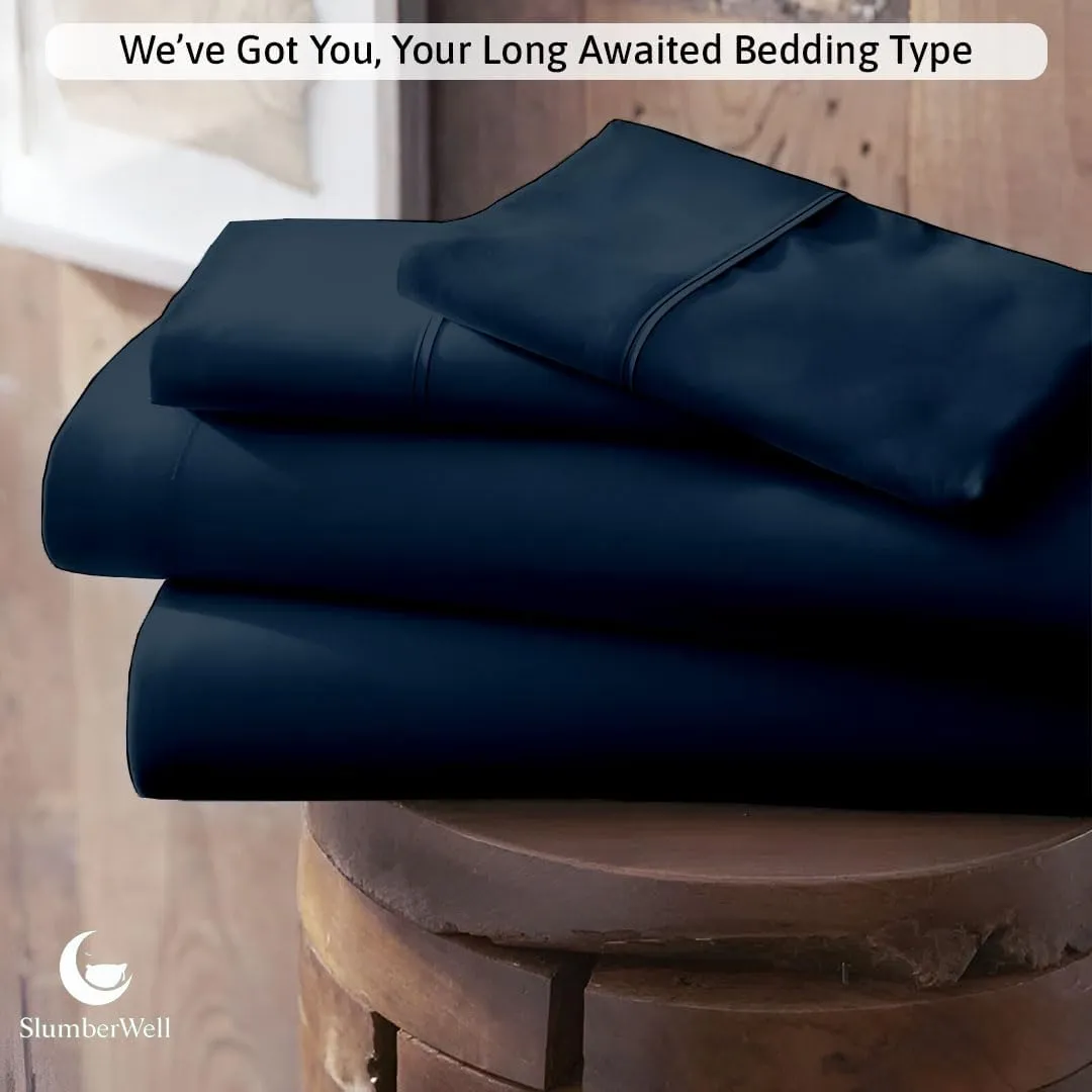 SlumberWell 4 Piece Luxury Soft Microfiber Fitted Bed Sheet Set for Campers, 8 to 12 Inch Deep Pocket, RV Three Quarter 48 x 75 3/4 Full Bunk, Navy Blue