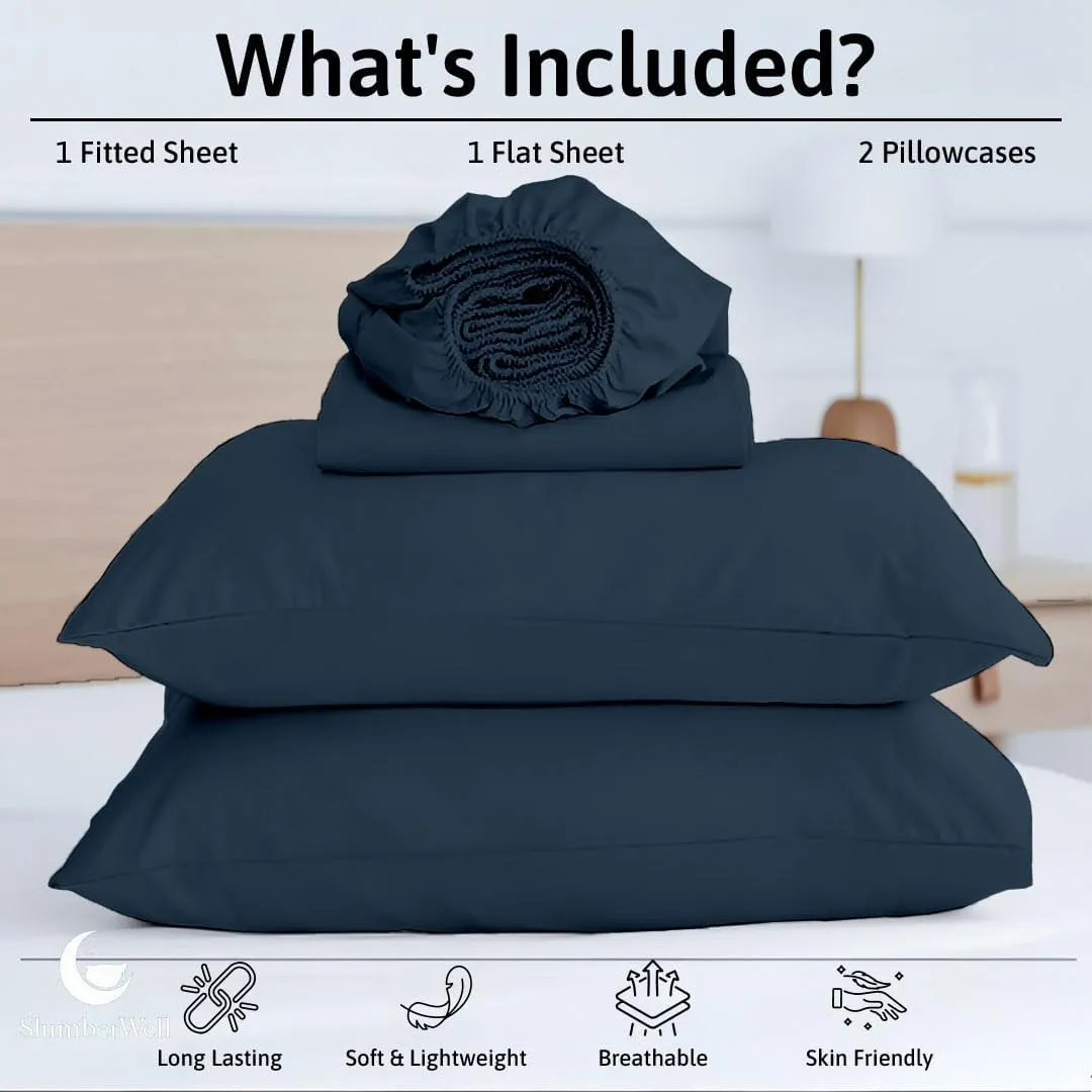 SlumberWell 4 Piece Luxury Soft Microfiber Fitted Bed Sheet Set for Campers, 8 to 12 Inch Deep Pocket, RV Three Quarter 48 x 75 3/4 Full Bunk, Navy Blue
