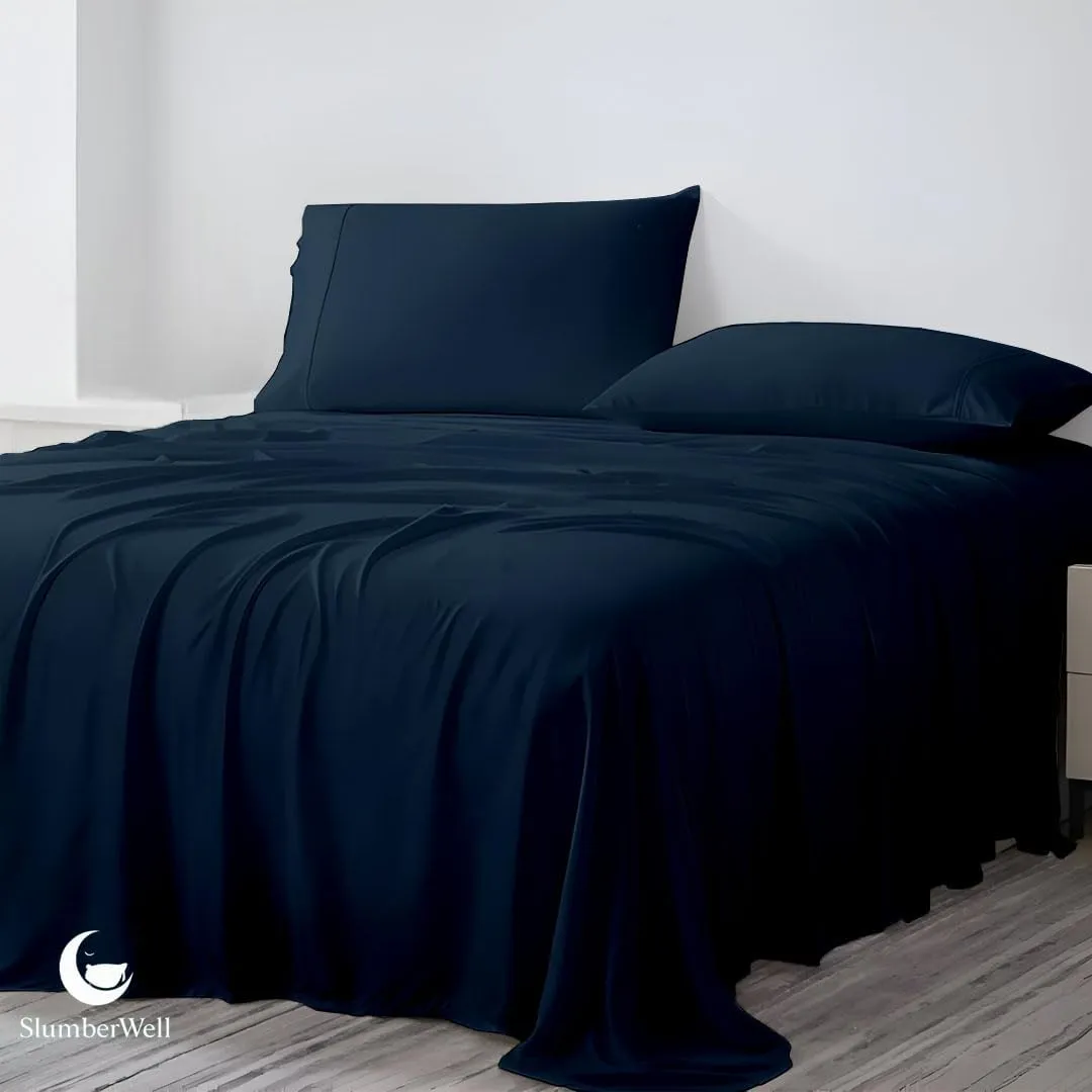 SlumberWell 4 Piece Luxury Soft Microfiber Fitted Bed Sheet Set for Campers, 8 to 12 Inch Deep Pocket, RV Three Quarter 48 x 75 3/4 Full Bunk, Navy Blue
