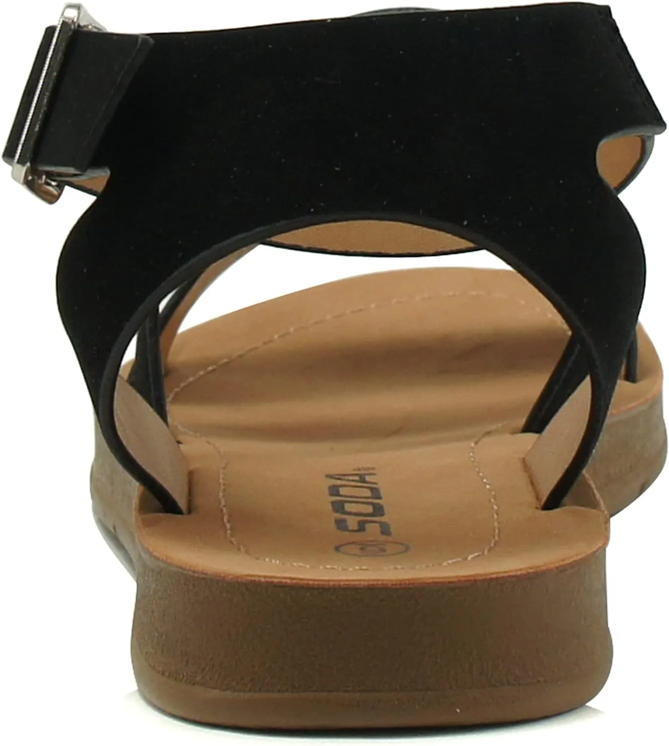 Soda DOZEN ~ Women Casual Open Toe Two Bands with Ankle Buckle Strap Fashion Slide Flat Sandal