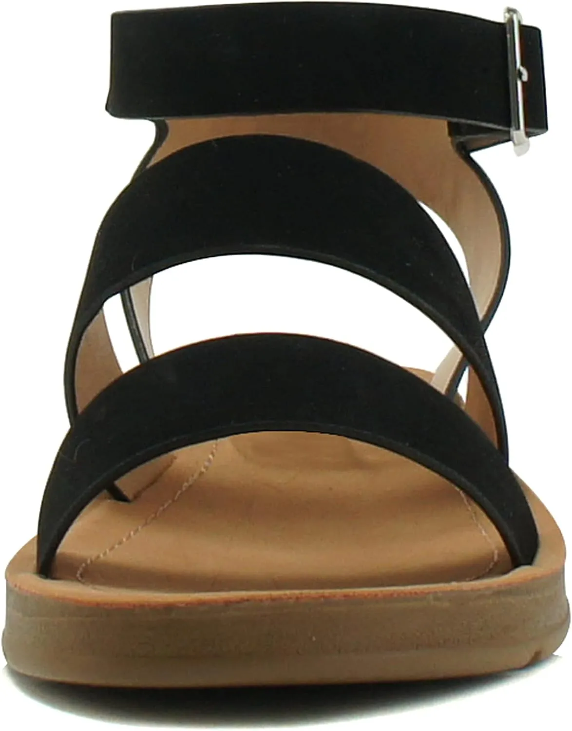 Soda DOZEN ~ Women Casual Open Toe Two Bands with Ankle Buckle Strap Fashion Slide Flat Sandal