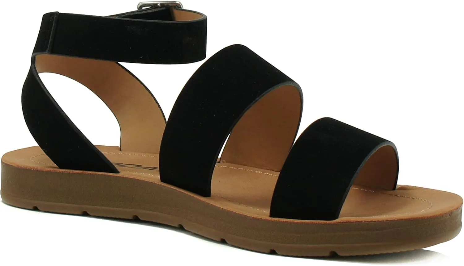 Soda DOZEN ~ Women Casual Open Toe Two Bands with Ankle Buckle Strap Fashion Slide Flat Sandal