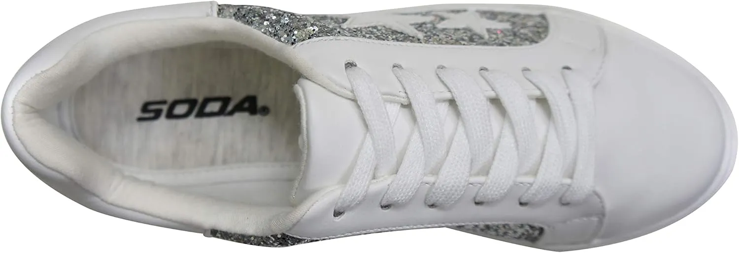 Soda Wander ~ Lace-up Double Layer Foam Padded Cushion Sock with Stars Low top Fashion Sneakers