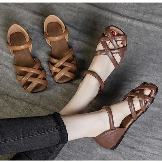 Soft Leather Sandals Summer Gladiator Flats