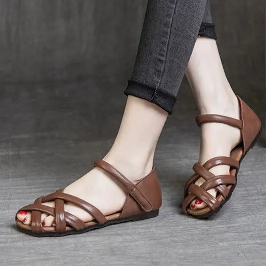 Soft Leather Sandals Summer Gladiator Flats