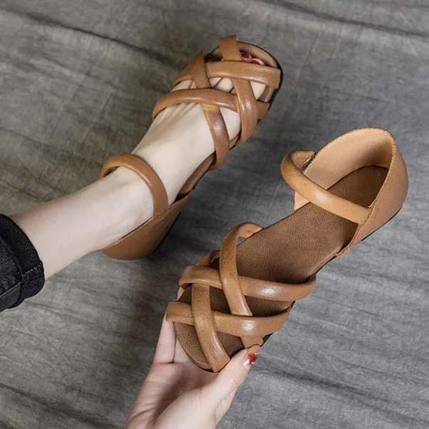 Soft Leather Sandals Summer Gladiator Flats