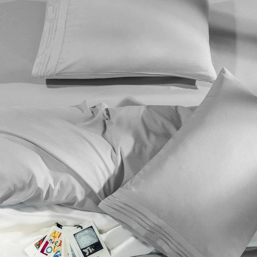 SONORO KATE Bed Sheet Set Super Soft Microfiber 1800 Thread Count Luxury Egyptian Sheets Fit 18-24 Inch Deep Pocket Mattress Wrinkle-6 Piece (Grey, Queen)