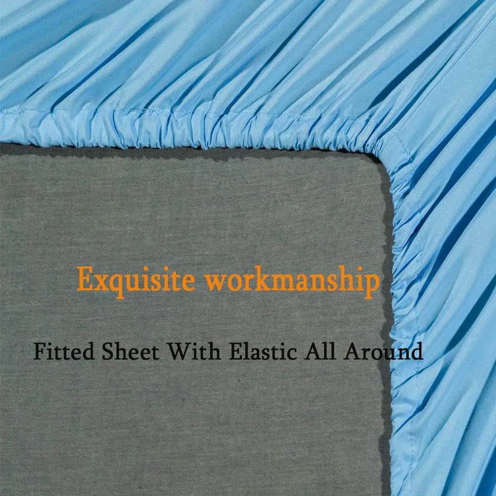 SONORO KATE Bed Sheet Set Super Soft Microfiber 1800 Thread Count Luxury Egyptian Sheets Fit 18-24 Inch Deep Pocket Mattress Wrinkle -6 Piece (Lake Blue, Queen)
