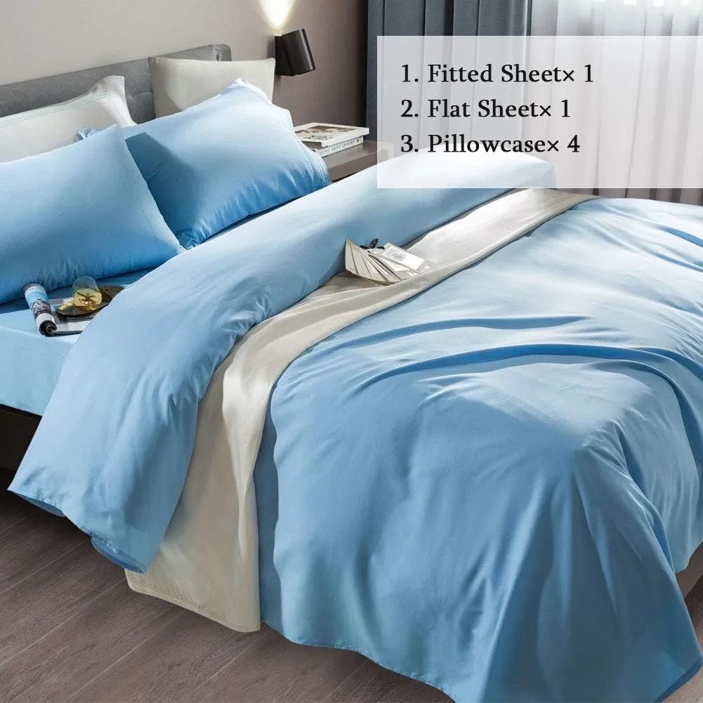 SONORO KATE Bed Sheet Set Super Soft Microfiber 1800 Thread Count Luxury Egyptian Sheets Fit 18-24 Inch Deep Pocket Mattress Wrinkle -6 Piece (Lake Blue, Queen)