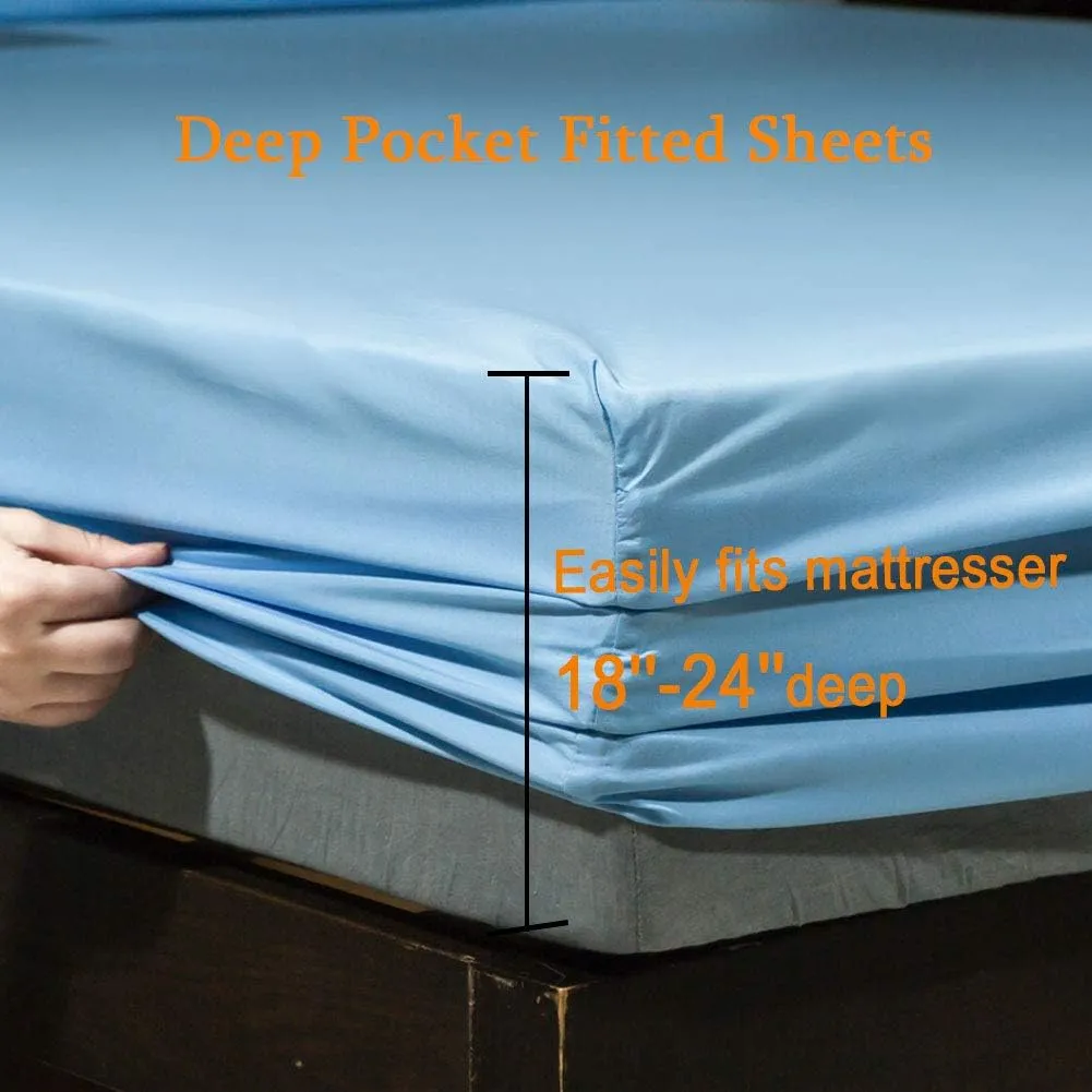 SONORO KATE Bed Sheet Set Super Soft Microfiber 1800 Thread Count Luxury Egyptian Sheets Fit 18-24 Inch Deep Pocket Mattress Wrinkle -6 Piece (Lake Blue, Queen)