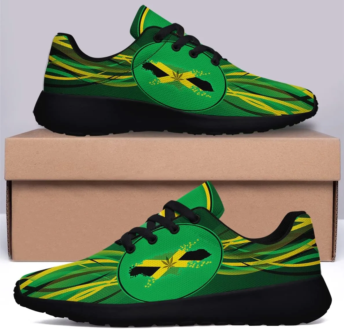 Sonzj-II Jamaican Flag Shoes for Women Men Running Sneakers Jamaican Reggae Print Comfortable Sports Walking Tennis Shoes