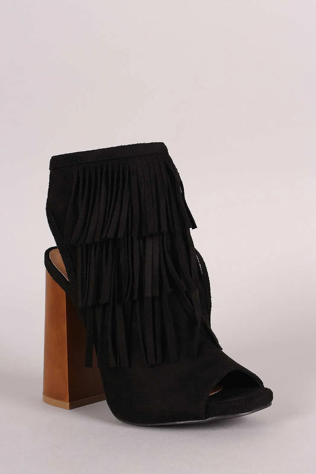Specially designed Mule Suede Peep Toe Chunky Special promotions Qupid Fringe Heel