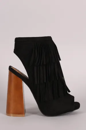 Specially designed Mule Suede Peep Toe Chunky Special promotions Qupid Fringe Heel