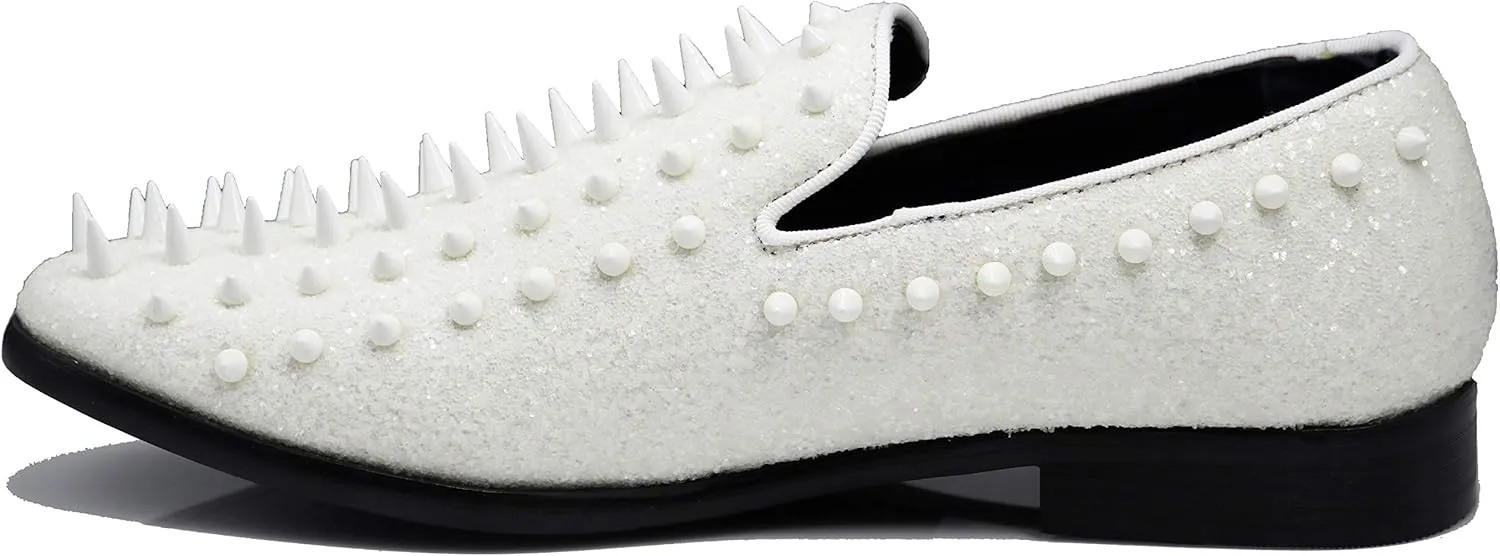 SPK16 Men's Vintage Spike Dress Loafers Slip On Fashion Shoes Classic Tuxedo Dress Shoes