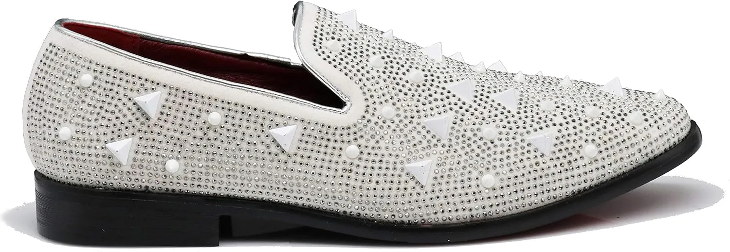 SPK24 Men Vintage Spikes Sparkle Formal Tuxedo Stage Fashion Slip On Loafer Dress Shoes