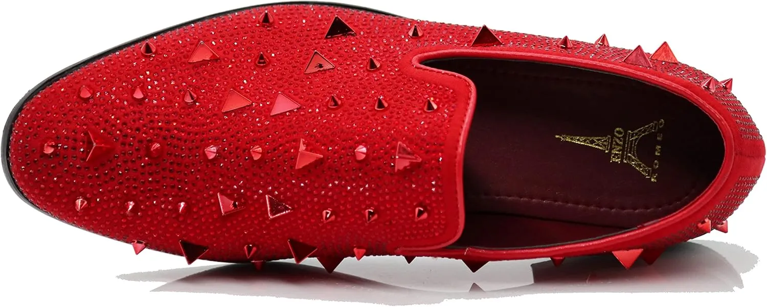 SPK24 Men Vintage Spikes Sparkle Formal Tuxedo Stage Fashion Slip On Loafer Dress Shoes