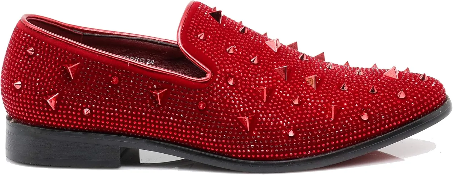 SPK24 Men Vintage Spikes Sparkle Formal Tuxedo Stage Fashion Slip On Loafer Dress Shoes