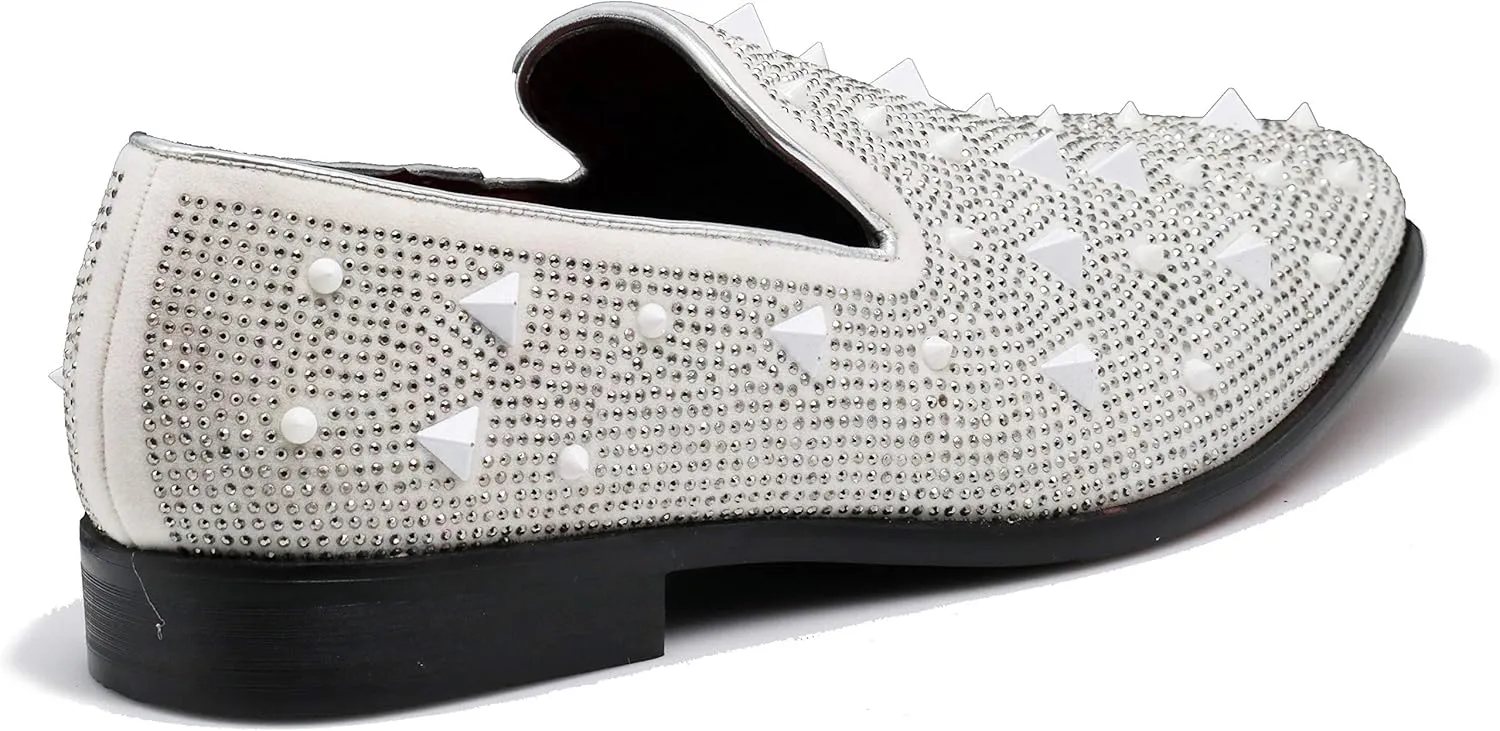 SPK24 Men Vintage Spikes Sparkle Formal Tuxedo Stage Fashion Slip On Loafer Dress Shoes