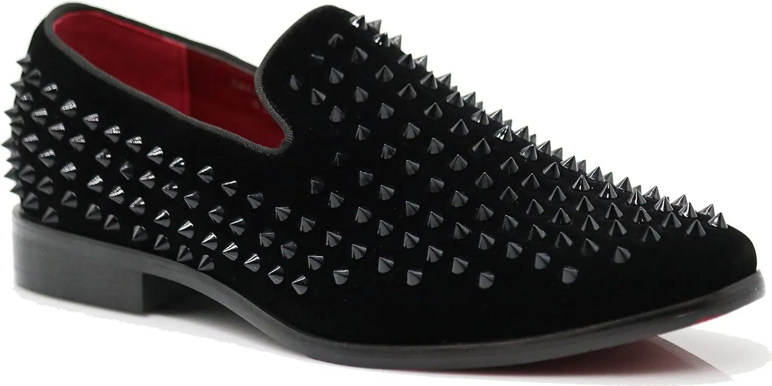 SPK24 Men Vintage Spikes Sparkle Formal Tuxedo Stage Fashion Slip On Loafer Dress Shoes