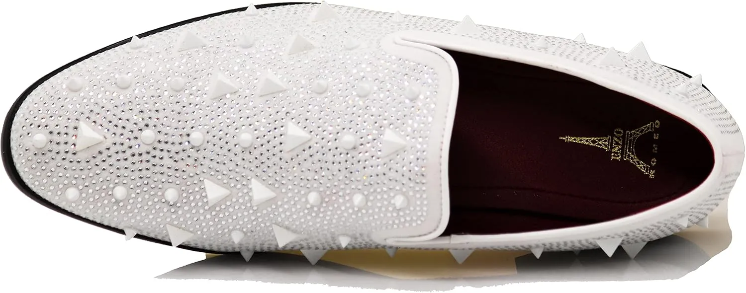 SPK24 Men Vintage Spikes Sparkle Formal Tuxedo Stage Fashion Slip On Loafer Dress Shoes