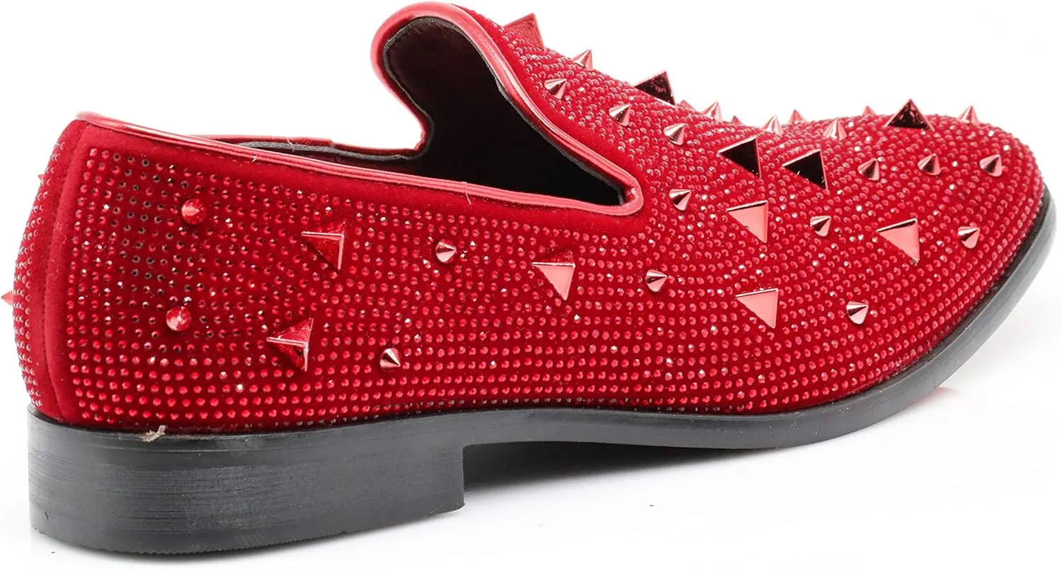 SPK24 Men Vintage Spikes Sparkle Formal Tuxedo Stage Fashion Slip On Loafer Dress Shoes