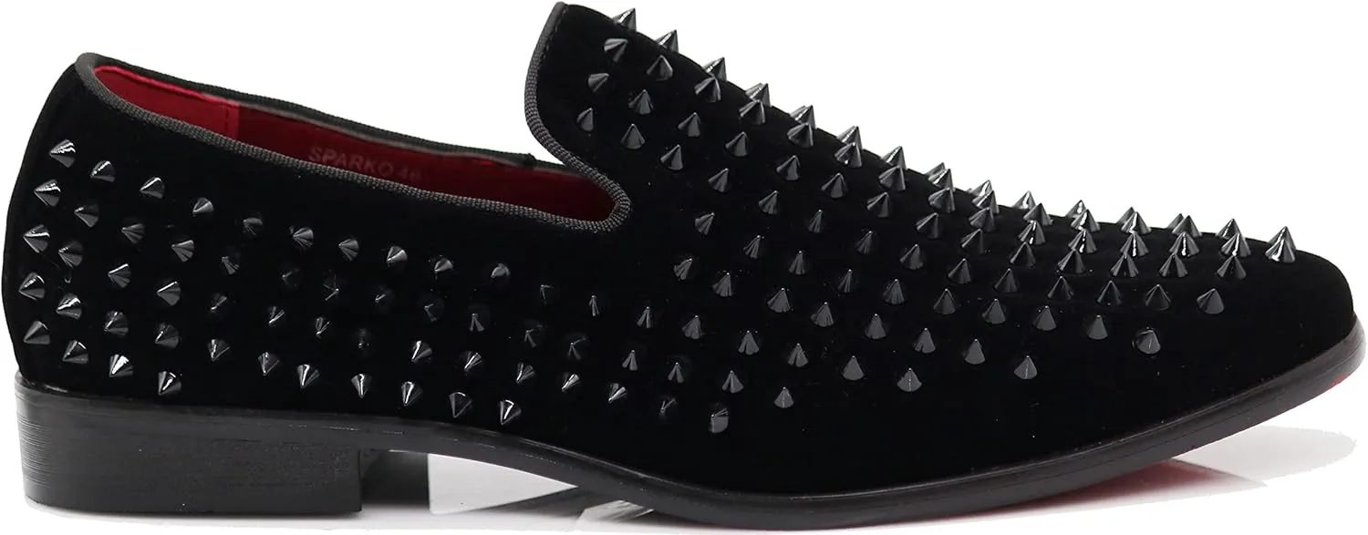 SPK24 Men Vintage Spikes Sparkle Formal Tuxedo Stage Fashion Slip On Loafer Dress Shoes