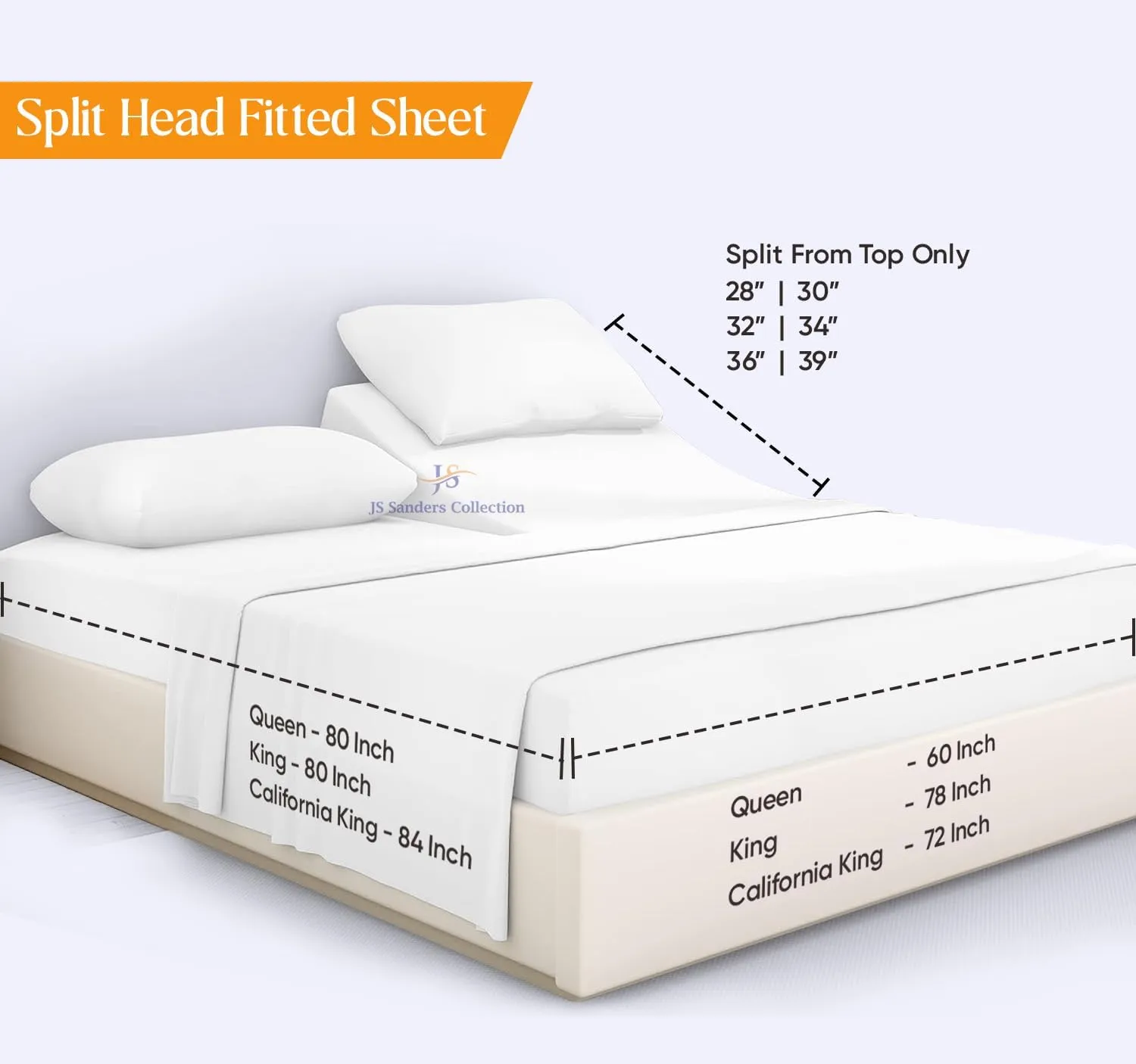 Split Head Flex King Sheet Set - 100% Cotton Bed Sheets for Adjustable Beds - Flex Top King Sheets for Sleep Number Beds 18" Deep, 30" Split Top 4 Piece Set (Half Split Fitted) White