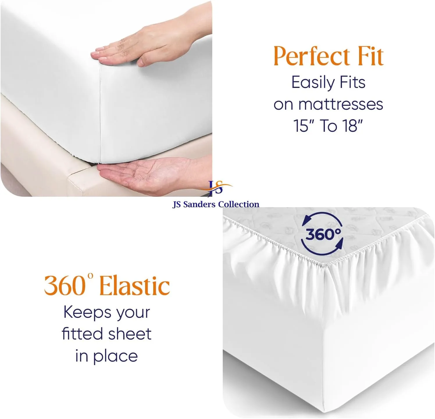 Split Head Flex King Sheet Set - 100% Cotton Bed Sheets for Adjustable Beds - Flex Top King Sheets for Sleep Number Beds 18" Deep, 30" Split Top 4 Piece Set (Half Split Fitted) White