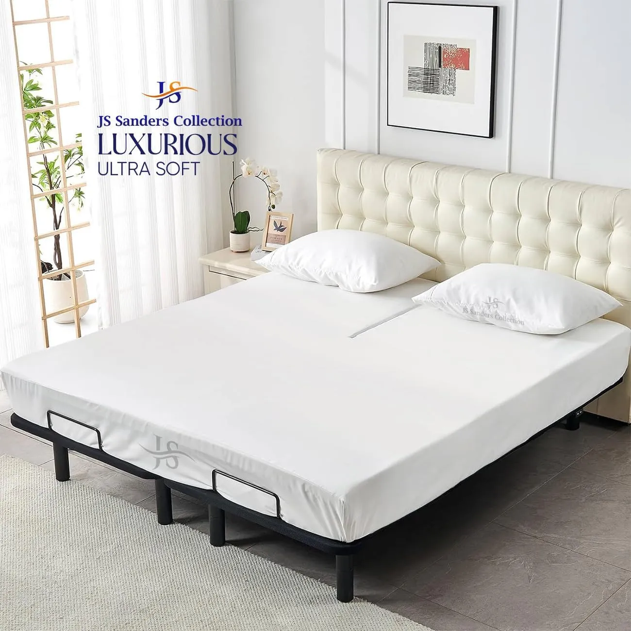 Split Head Flex King Sheet Set - 100% Cotton Bed Sheets for Adjustable Beds - Flex Top King Sheets for Sleep Number Beds 18" Deep, 30" Split Top 4 Piece Set (Half Split Fitted) White
