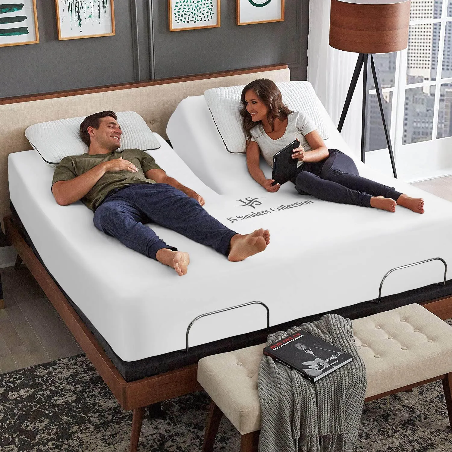 Split Head Flex King Sheet Set - 100% Cotton Bed Sheets for Adjustable Beds - Flex Top King Sheets for Sleep Number Beds 18" Deep, 30" Split Top 4 Piece Set (Half Split Fitted) White