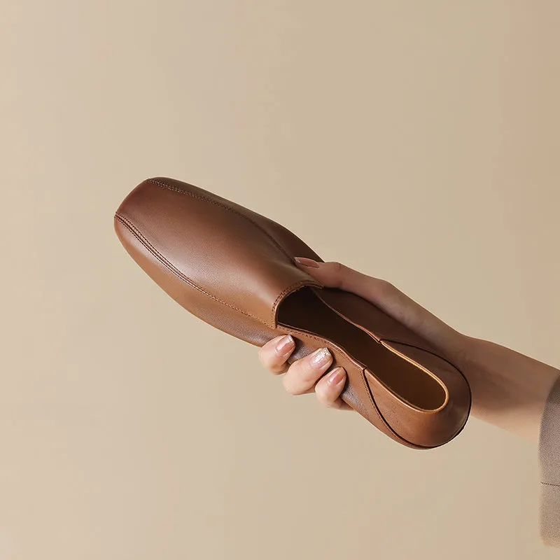 Square Toe Soft Leather Flat Loafers