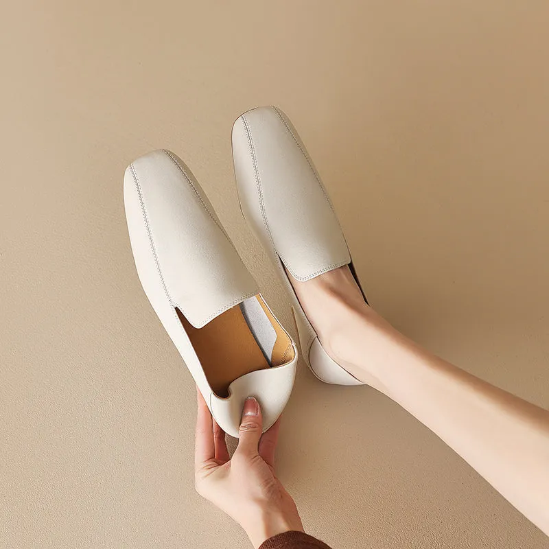 Square Toe Soft Leather Flat Loafers