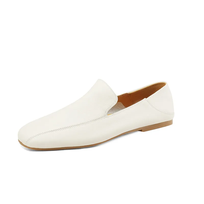 Square Toe Soft Leather Flat Loafers