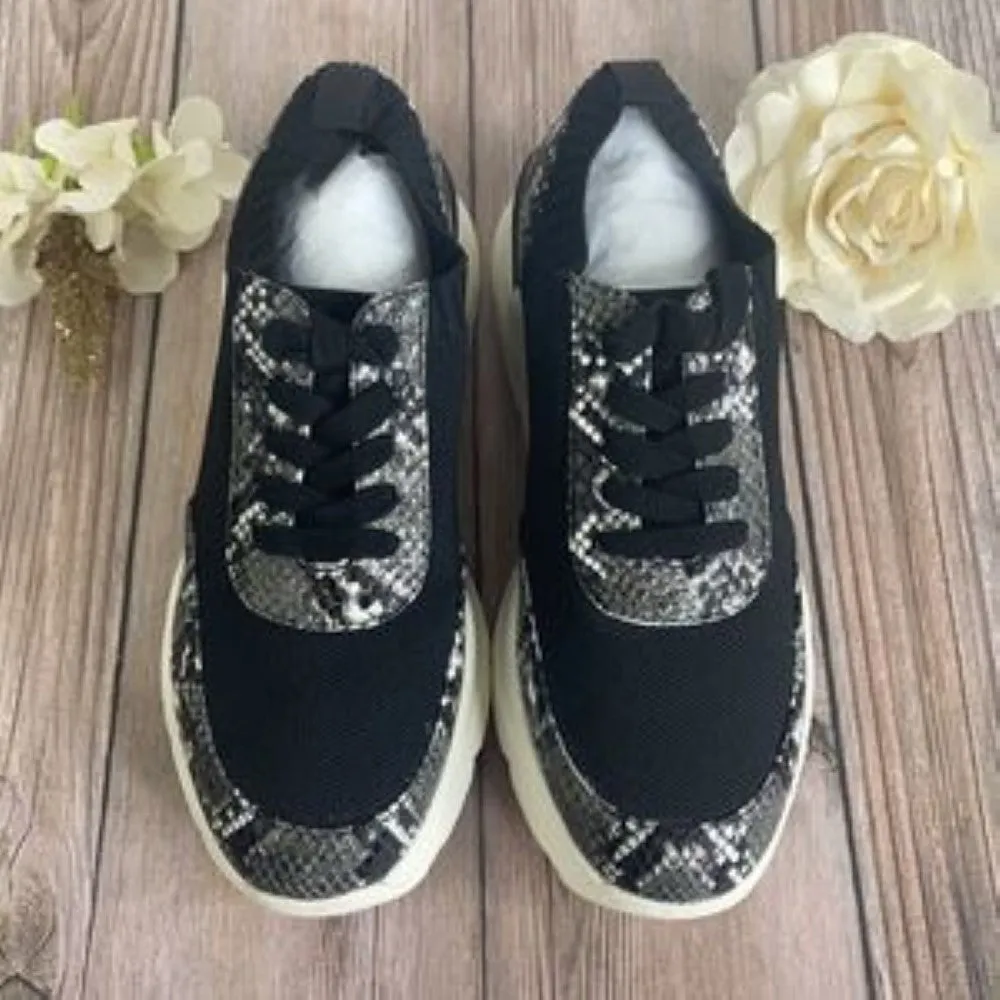 Steven  Black Snake Skin Fabric Sneakers 8M